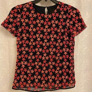 J. Crew Collection Embroidered Navy Top